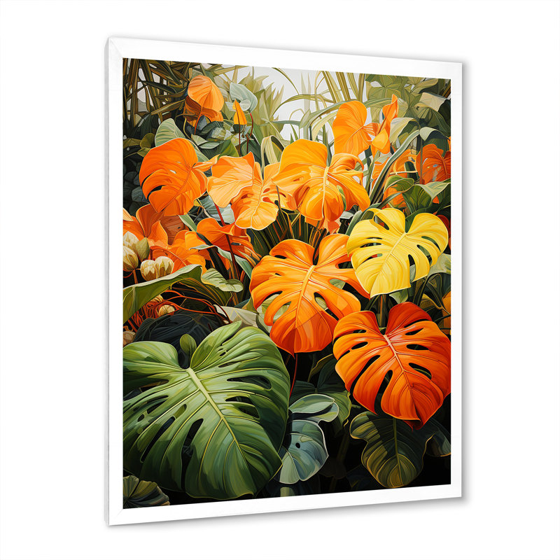 Feuillage tropical orange et vert II, Cadre photo blanc, H 20 po x l 12 po x P 1 po