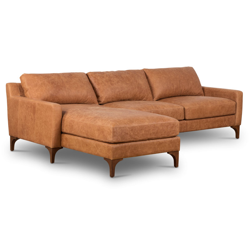 Sorrento Full-Grain Genuine Italian Leather Sectional, Tan, Left Hand Facing