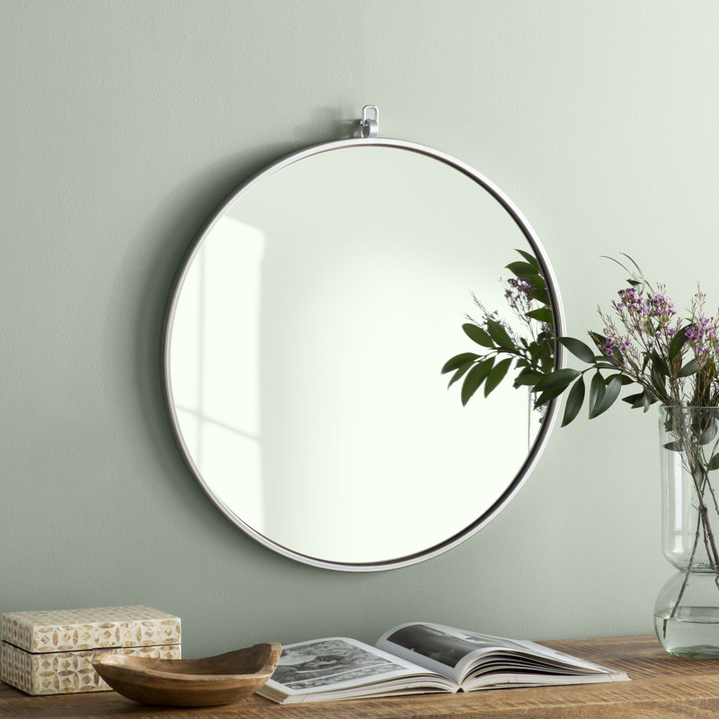 Cassie Metal/Manufactured Wood Round Wall Mirror, Silver, 32" x 32" 