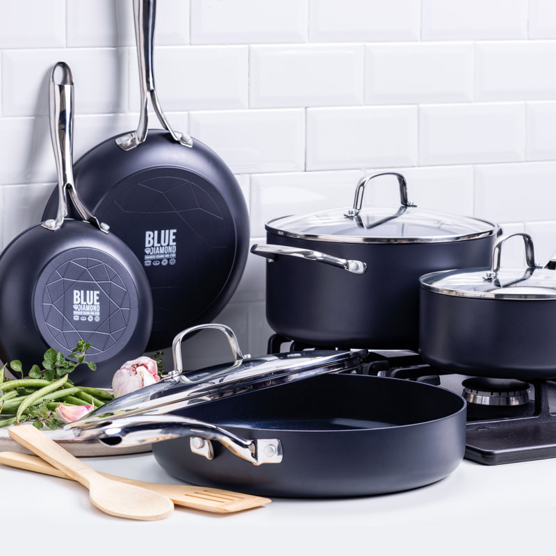 Batterie de cuisine antiadhésive anodisée dure Blue Diamond 10 pièces