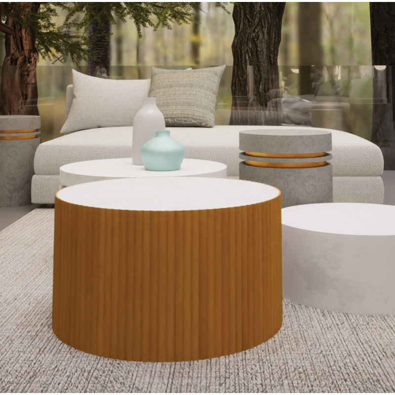 Perpetual Outdoor Round Coffee Table, Slate Gray/Gold
