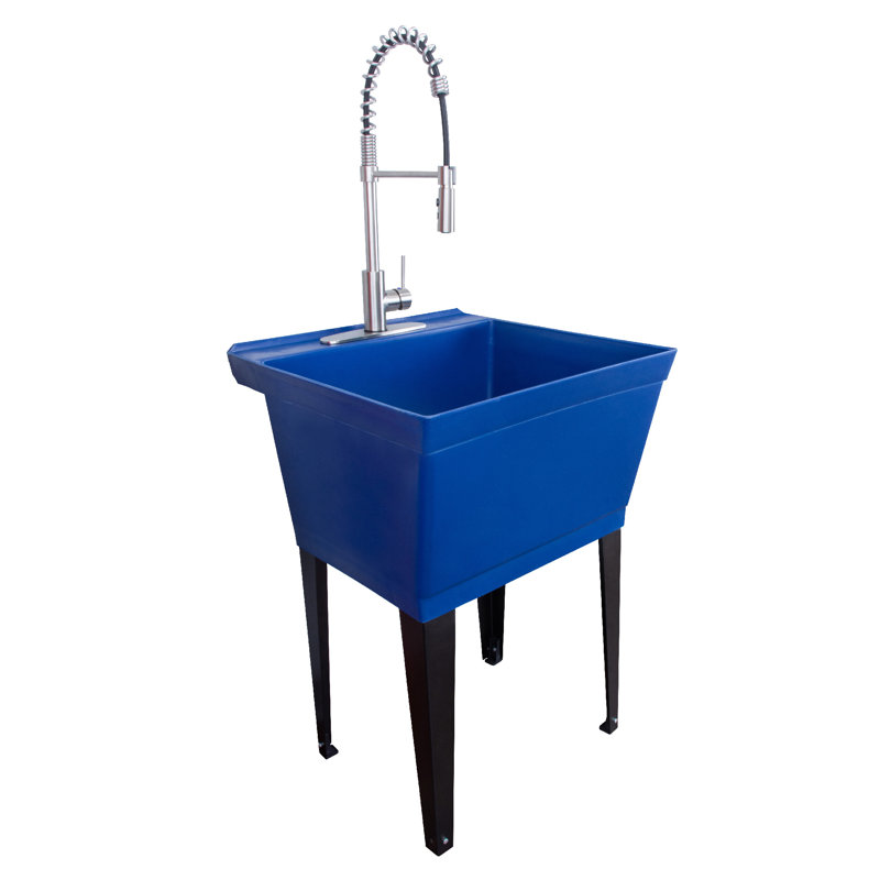 22,875 po X 23,5 po Ensemble de lavabo utilitaire en plastique 19 gallons avec robinet rétractable à grande arche, Bleu