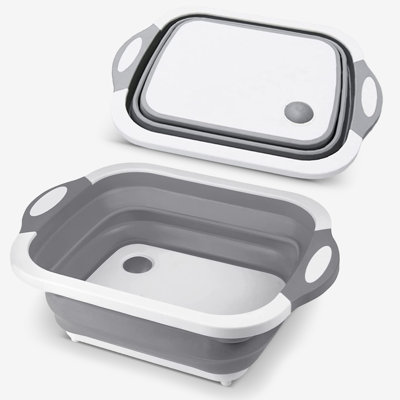 Cheer Collection 3 in 1 Collapsible BBQ Prep Tub and Cutting Board with Drain Plug