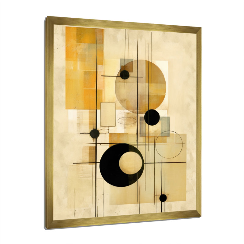 Beige géométrie en mouvement II sur toile, Cadre doré à une seule photo, H 44 po x l 34 po x P 1,5 po