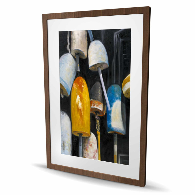 Vieilles bouées de homard | Reproduction matelassée encadrée Coastal, H 36 po x l 24 po