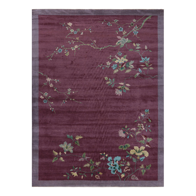 Rug & Kilim’S Chinese Art Deco Style Rug In Purple With Colorful Floral Patterns