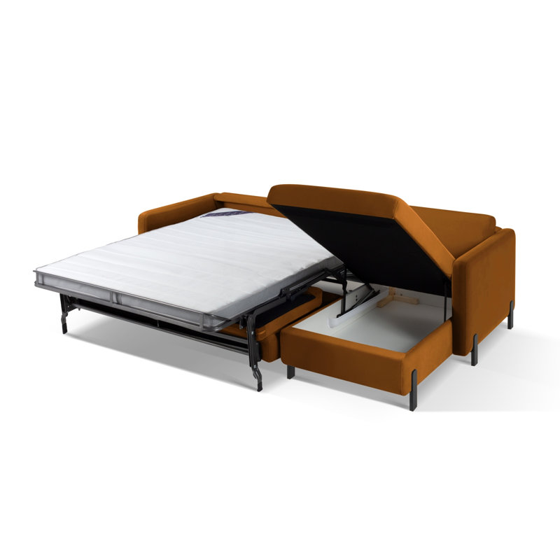 Bejna 3 Seater Velvet Sofa Bed, 80cm H x 170cm W x 280cm D, Right Hand Facing, Brown