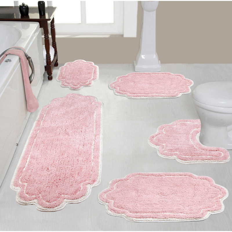 Allure 100 % Cotton Bath Rug - Machine Washable, Quick Dry, Absorbent - 5 Piece Set, Pink