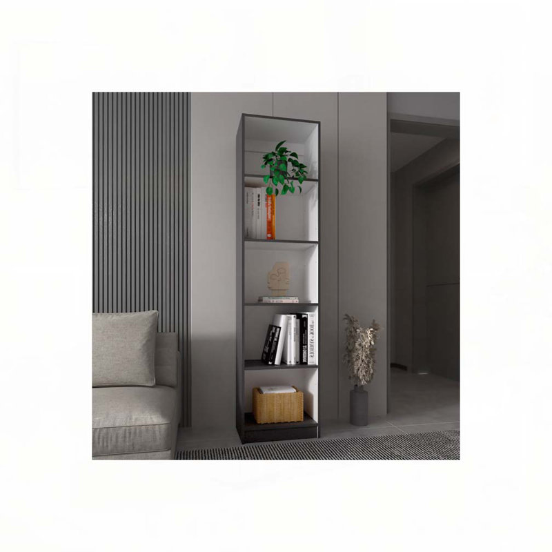 Bibliothèque mince à 5 tablettes Zachary, (5 tablettes) H 71,1 po x l 17,72 po x P 11,77 po, Gris / Blanc