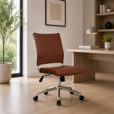 Aftandil Mid Back Conference Chair - PU Leather Office Desk Chair with Ribbed Design, Adjustable Height & Swivel for Meeting Rooms or Home Office