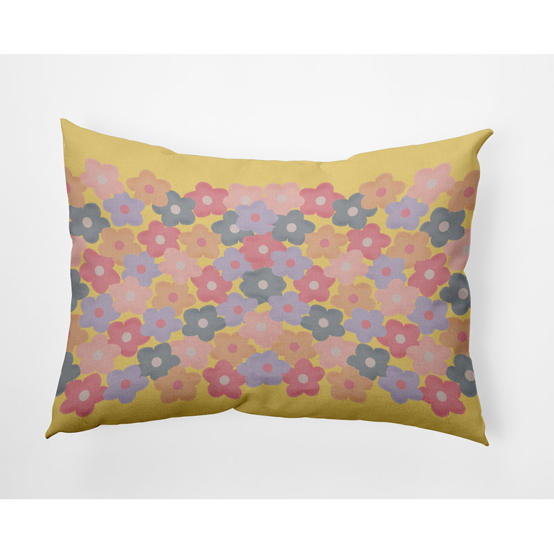 Reversible Throw Pillow, Pastel Yellow/Pink/ Purple Floral