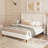 Full Bed Frame, Boucle Upholstered Platform Bed with Wingback Headboard, Strong Wooden Slats Support, Noise-Free Mattress Foundation, No Box Spring Needed, Easy Assembly, White-128203733-128203734