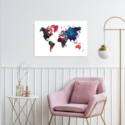 Colorful Watercolor World Map Contemporary Wall Art
