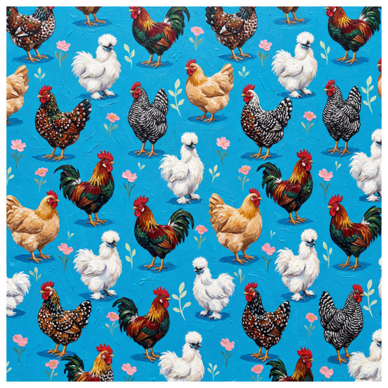 Poulets colorés sur des rideaux de douche bleus extra longs, 70in W x 93in H