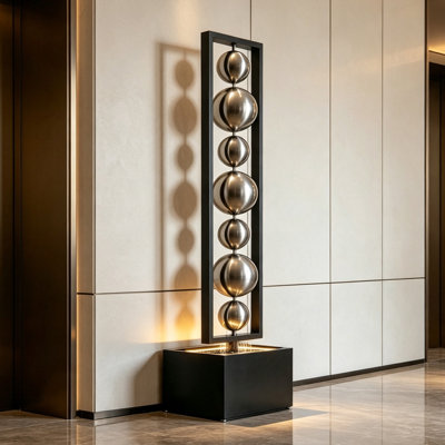 72.05"Black And Silver Light‑Luxury Stainless Steel Decorative Water Feature