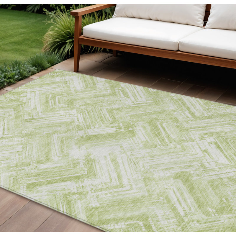 Tapis intérieur / extérieur géométrique lavable 9 pi x 12 pi vert et ivoire