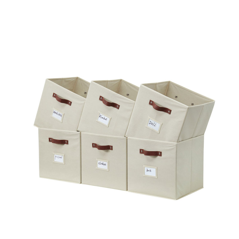 Storage Bins | Cube Storage Bin With Label Holders, Fabric Storage Cubes For Organizing Shelves Closet Toy Clothes  6Pcs