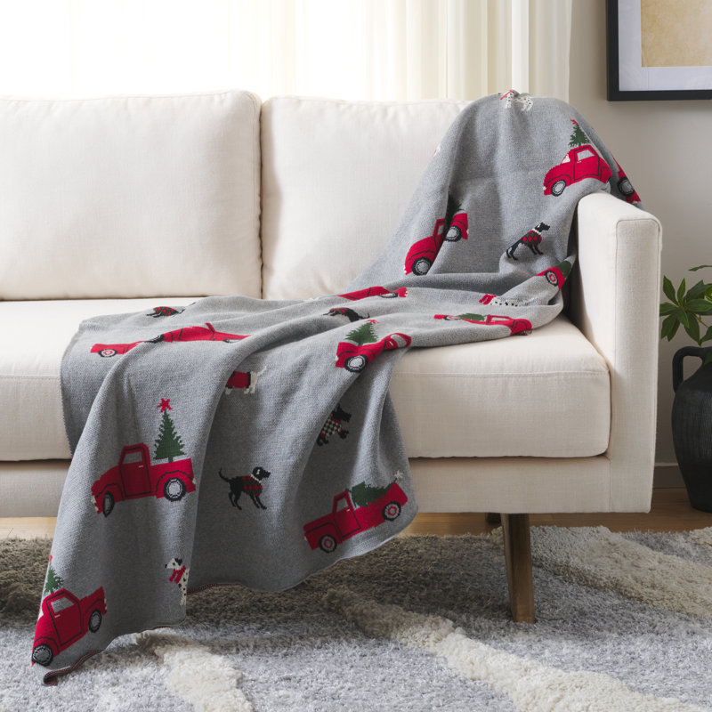 Dasher Grey and Red Cotton Holiday Throw Blanket