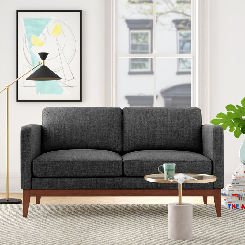 Londell 62'' Upholstered Loveseat, Heathered Dark Gray Linen