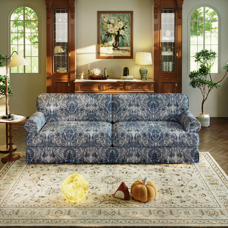 Canapé 4 places Rylith, Motif floral bleu, 4, H 33,5 po x l 93,7 po x P 38,2 po