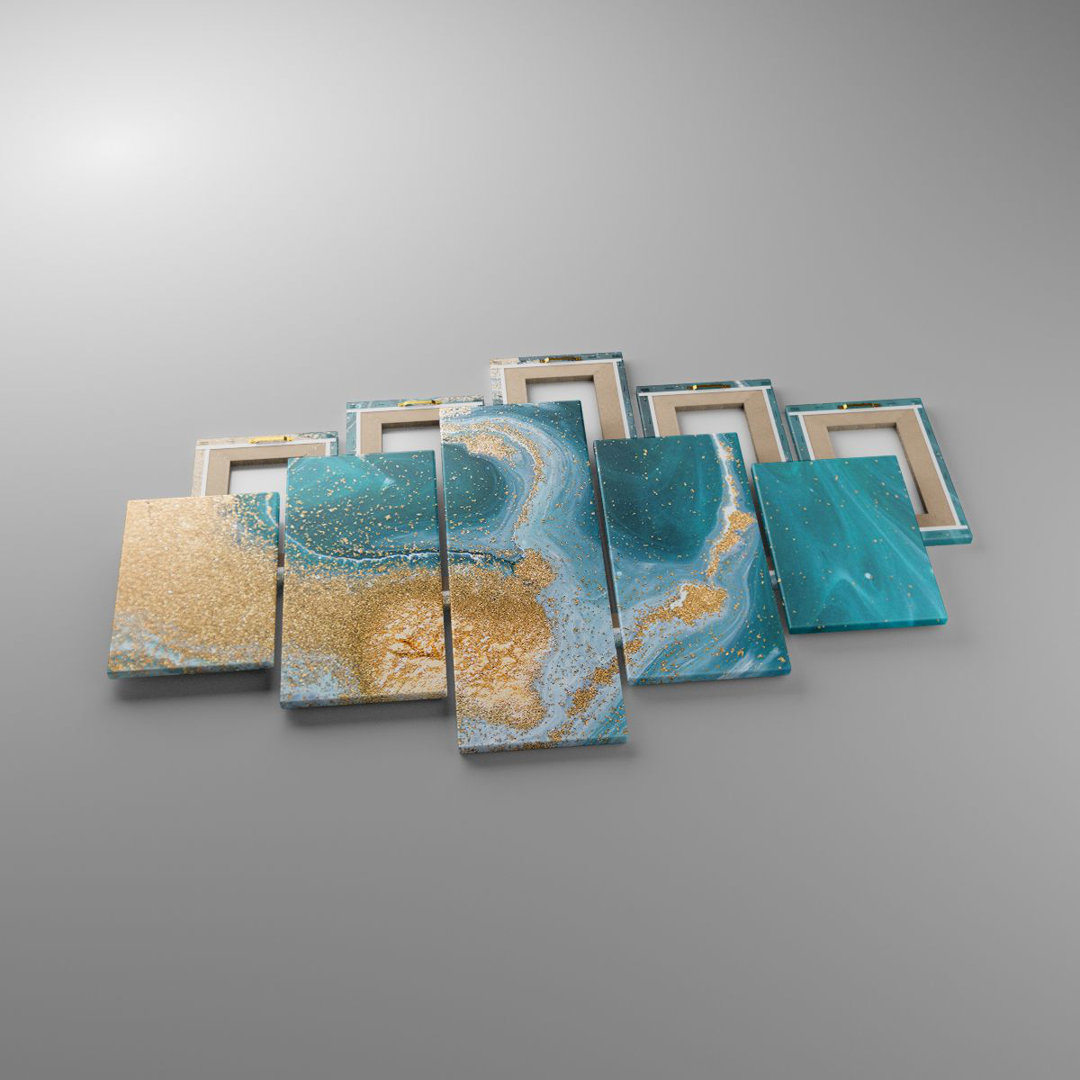 5-tlg. Leinwandbilder-Set Golden Turquoise Background