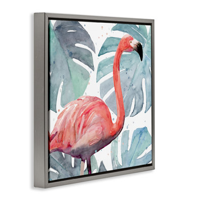 «Flamingo over Tropical Greenery», art mural encadré sur toile flottante par Annie Warren