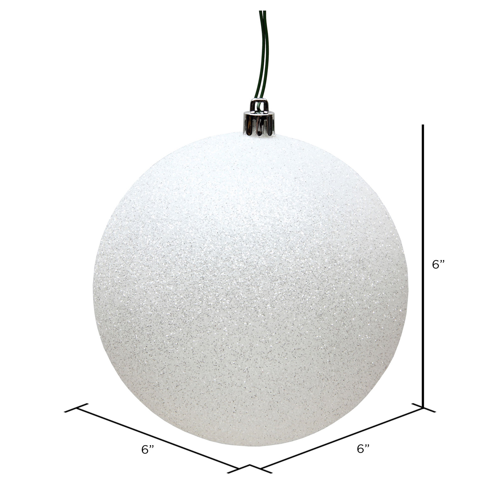 Holiday Décor Ball Ornament, 6" H x 6" W x 6" D, White Glitter