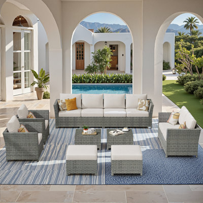 Ignatz 8 - Person No Assembly Required Patio conversation Set, Outdoor Sectional With Cushions