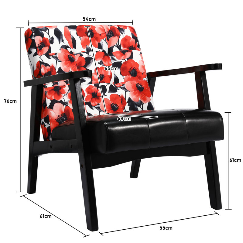 Deveral Faux Leather Armchair, Red Floral, Floral