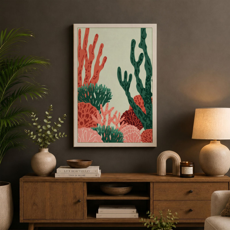 Desert Garden Botanical - Wrapped Canvas, 36x24 - 91.4 x 61.0 cm, Terracotta Border