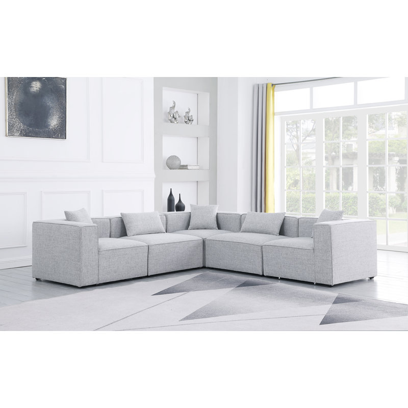 Canapé modulaire réversible de 108 po de largeur, Grey Linen Textured Fabric - With Arms