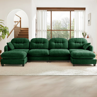 Canapé modulaire en U 4 en chenille, plissé, éponge haute, assise ergonomique et coussin de relaxation pour salon en mousse haute, plusieurs pièces