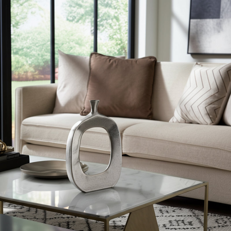 Ignasi Modern Metal Aluminum Vase with Sculptural Open Frame Design and Contemporary Curved Silhouette, 16" H x 12" W x 2" D