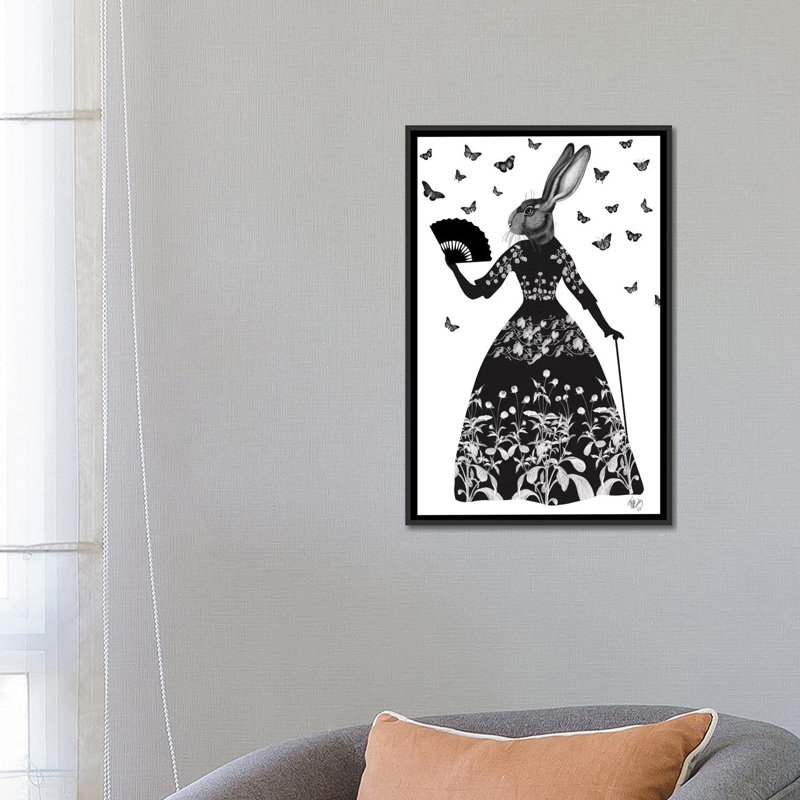 « black lapin ii », reproduction d’impression sur toile, H 26 po x l 18 po x P 1,5 po, Toile encadrée noire, Pas de tapis