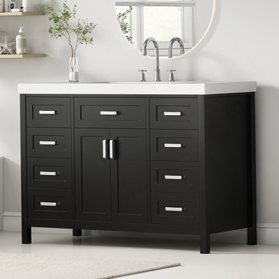Meuble-lavabo avec lavabo, plusieurs options de rangement, système de fermeture en douceur, conception classique, idéal pour les salles de bain organisées