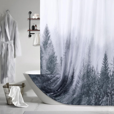 Ensemble de rideau de douche Misty Forest avec crochets - Rideau de salle de bain en polyester imperméable avec motif boisé naturel, ourlet lesté pour plus d'intimité