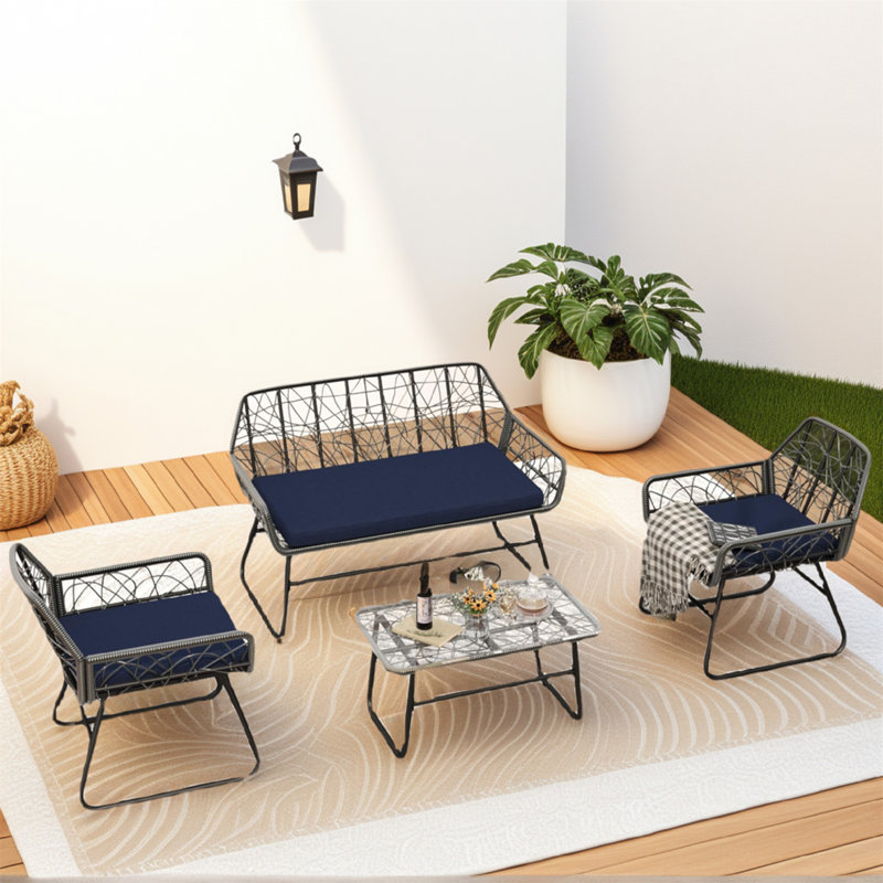 Charming Wicker Patio Furniture Set For Outdoor Enjoyment And Relaxation, Blue