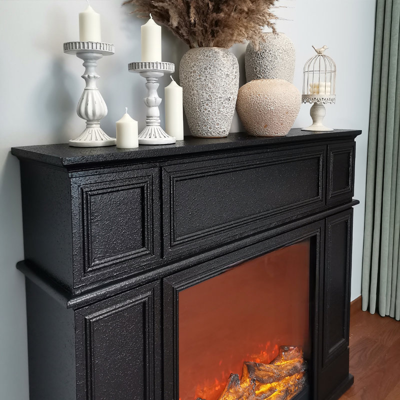 French retro decorative electric fireplace with simulated flames, Black, 39.37" H x 39.37" W x 10.63" D