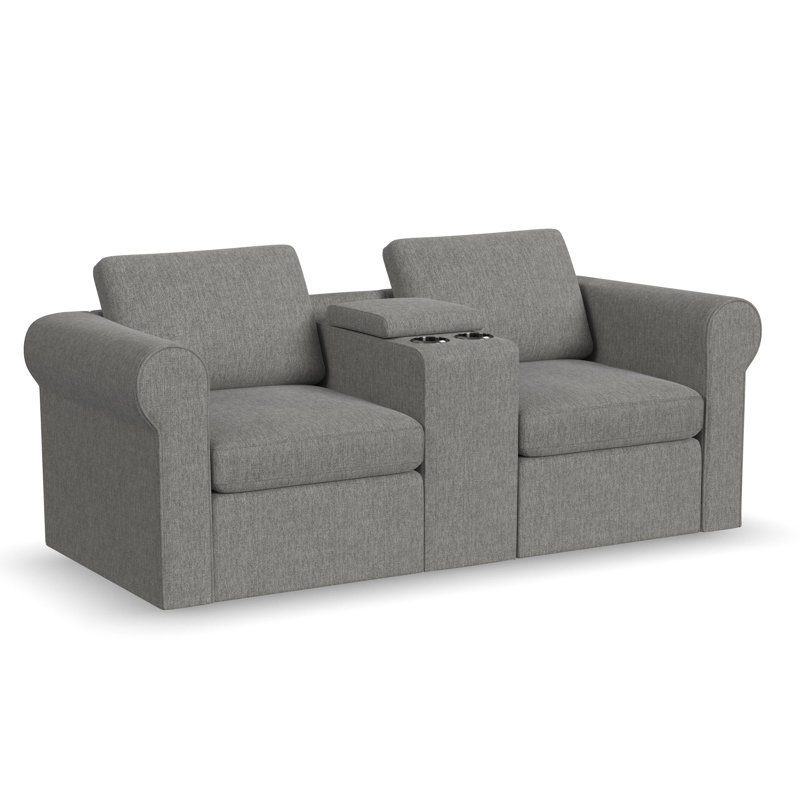 Lockheart 76" Modular Roll Arm 2 Seater Loveseat with Storage Console, Gray