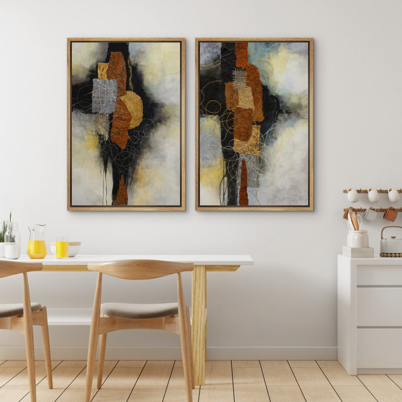 Art mural abstrait, ensemble de 2 reproductions d'art encadrées sur toile, H 24 po x l 32 po, Naturel