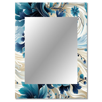 Adalberta Maritime Blues Nautical Flower Pattern - Cottage Decorative Mirror, Floral, Botanical Wall Mirror, Printed Metal Art