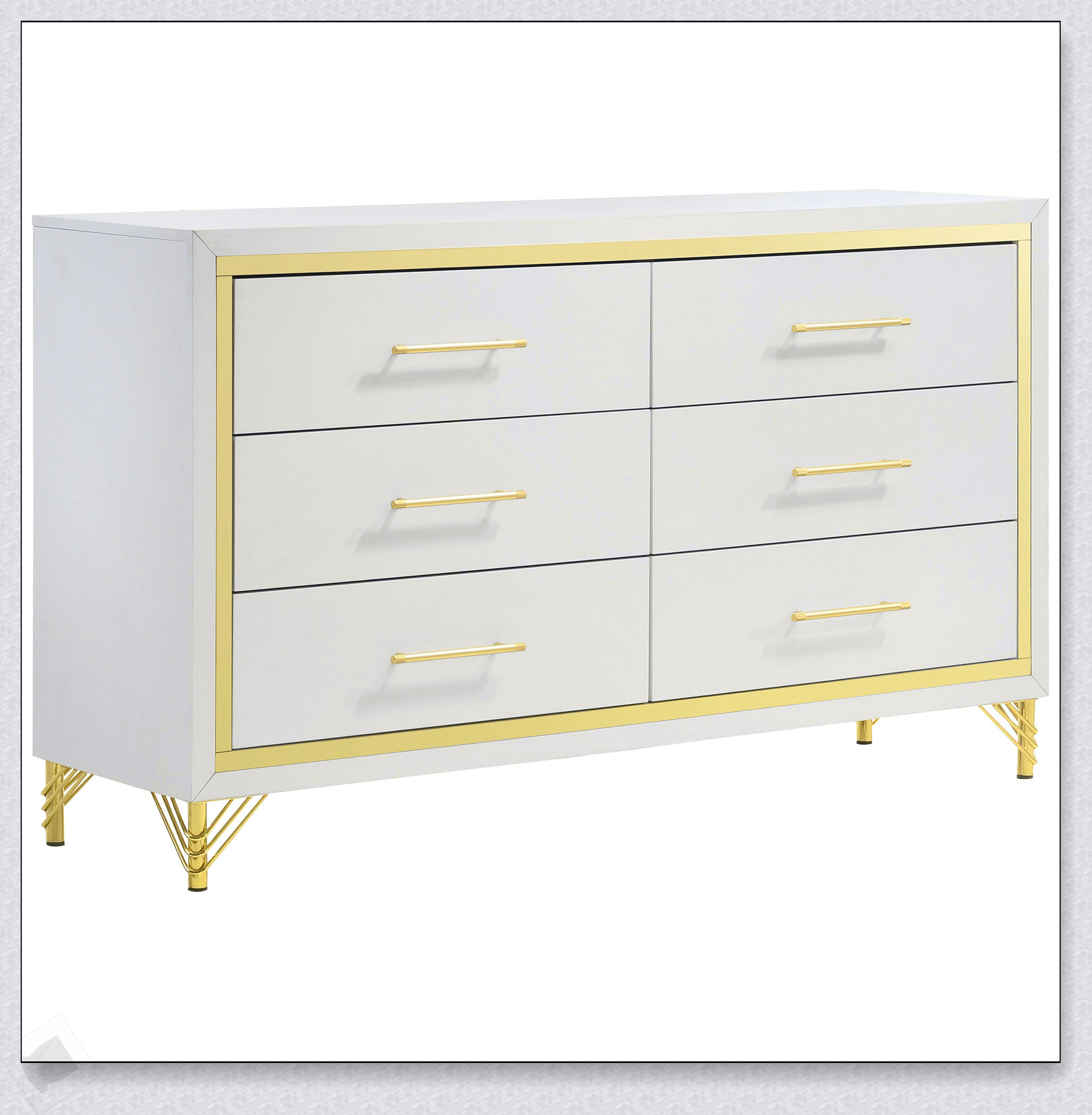 Image result for Mercer41 Chesney White 6-Drawer Bedroom Dresser with Gold Trim ...