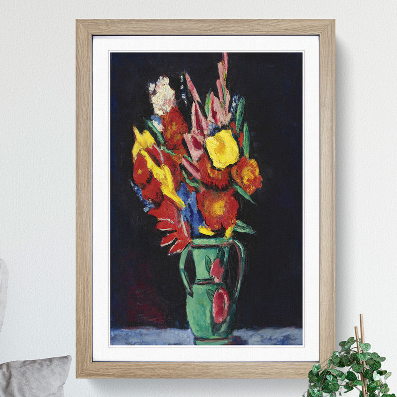 Flowers in a Vase by Marsden Hartley - Picture Frame Painting, 36cm H x 27cm W x 2cm D, Oak Framed