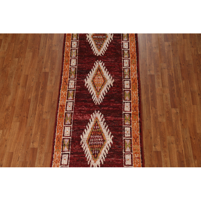 One-of-a-Kind 3'3" X 10'1" New Age Runner Wool Area Rug in Red