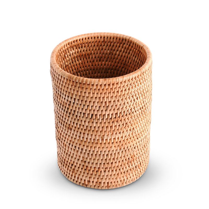 Handwoven Natural Rattan Textured Utensil Crock