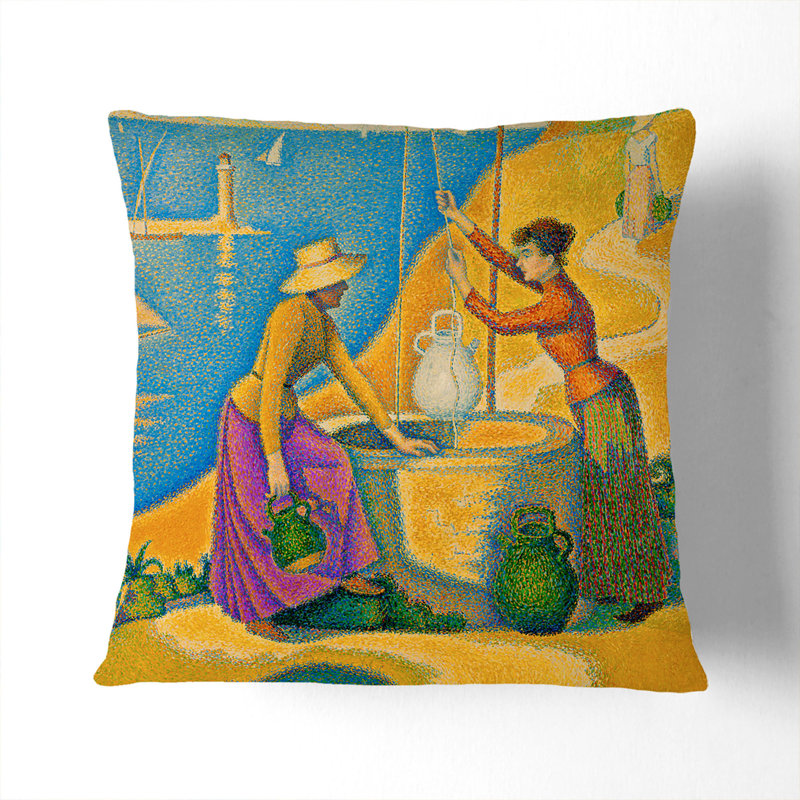 Women At The Well Square Throw Cushion, 40cm H x 40cm W x 15cm D, Stone