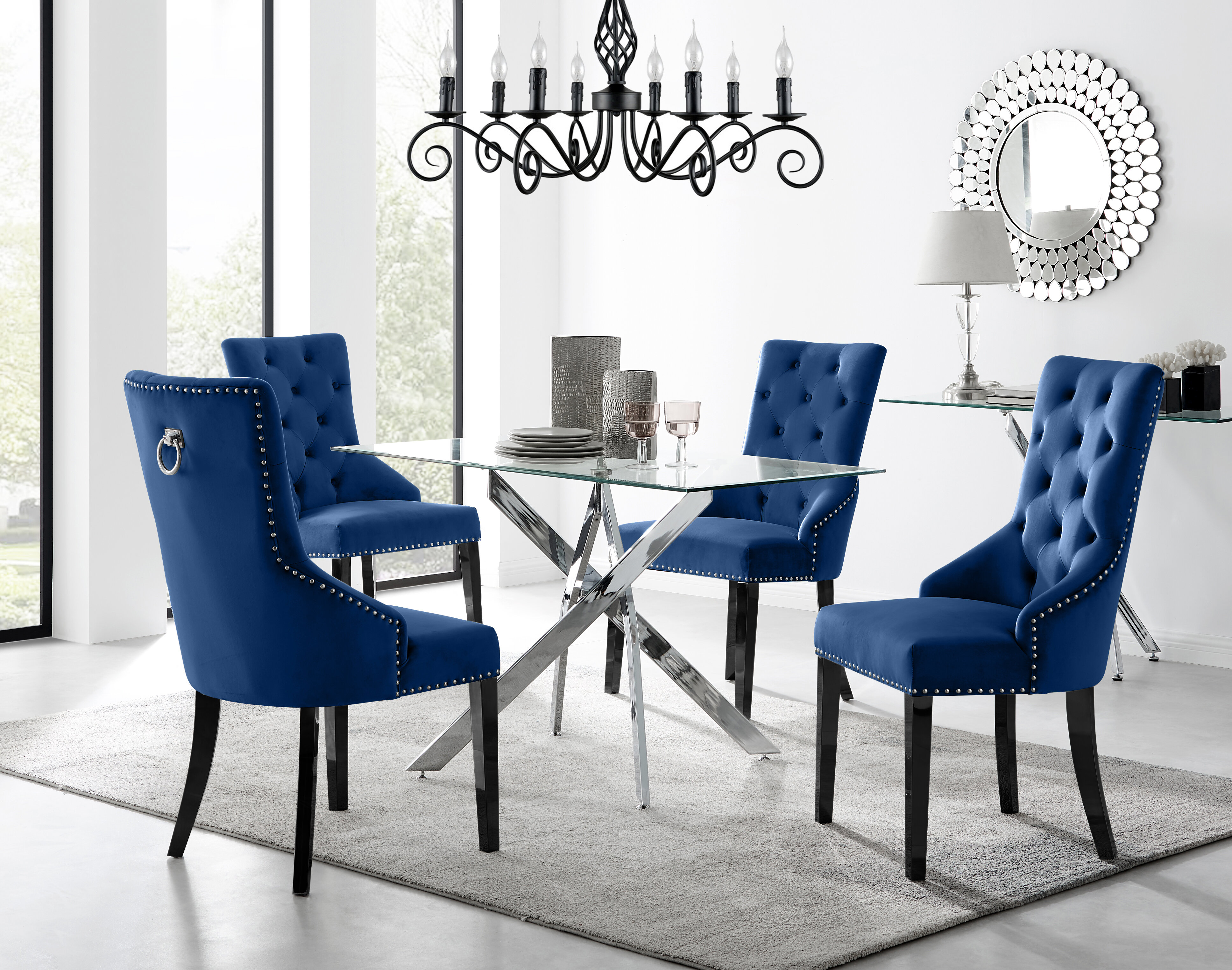 Navy dining chairs set 2024 of 4