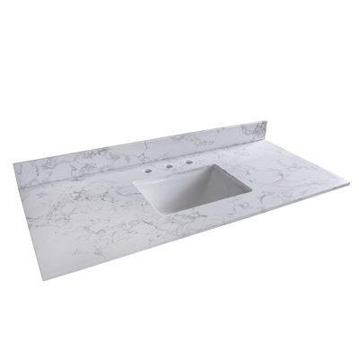 Plateau de meuble-lavabo simple 43 po en blanc avec lavabo