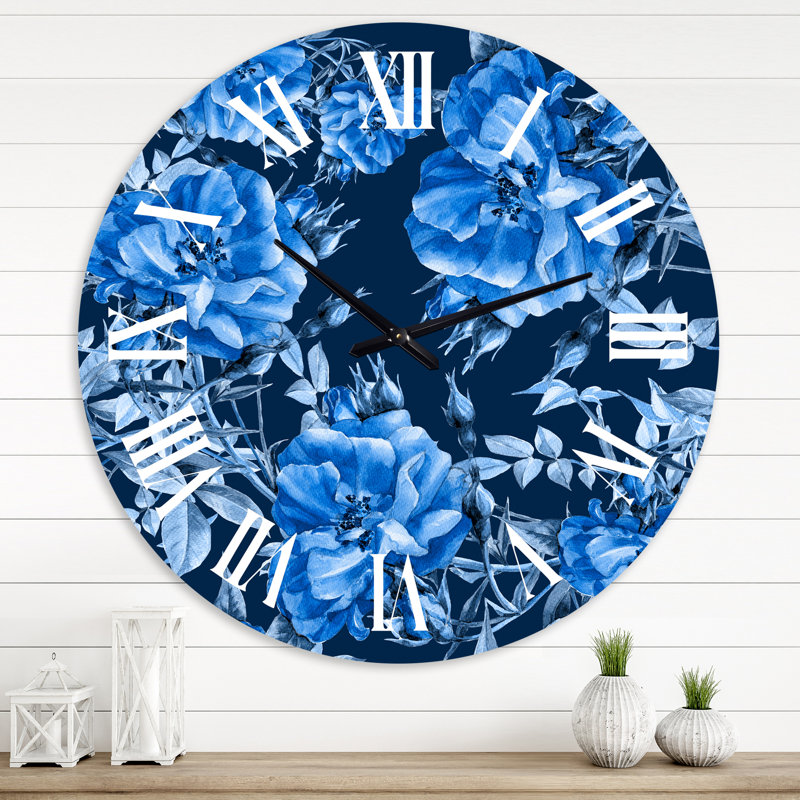 Fleurs bleues abstraites - Horloge murale moderne, Grand