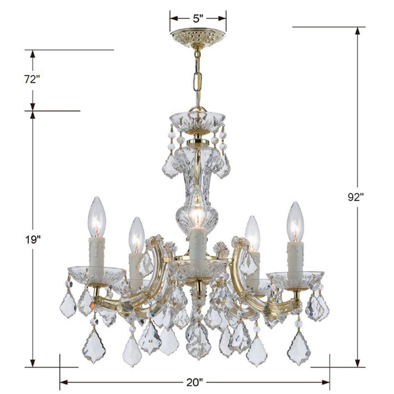 Weekes 5 - Light Candle Style Classic/Traditional Chandelier, Swarovski Elements, Gold